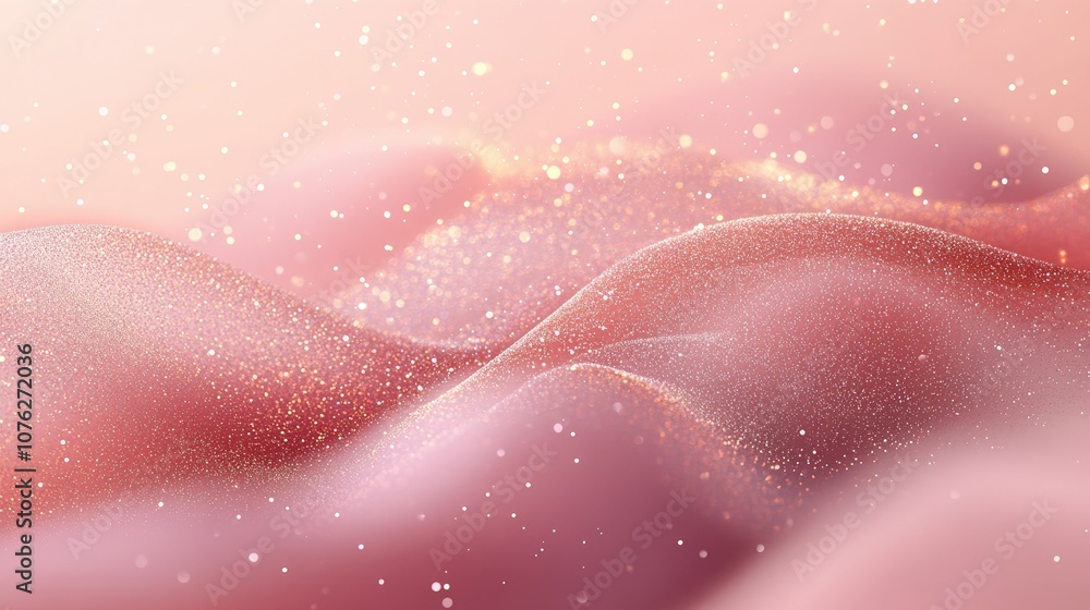 Aufkleber ethereal soft pink waves with glimmering particles and gentle textures for dreamy abstract backgroun