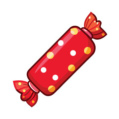 Vector Cartoon Illustration Candy in Red Dotted Package