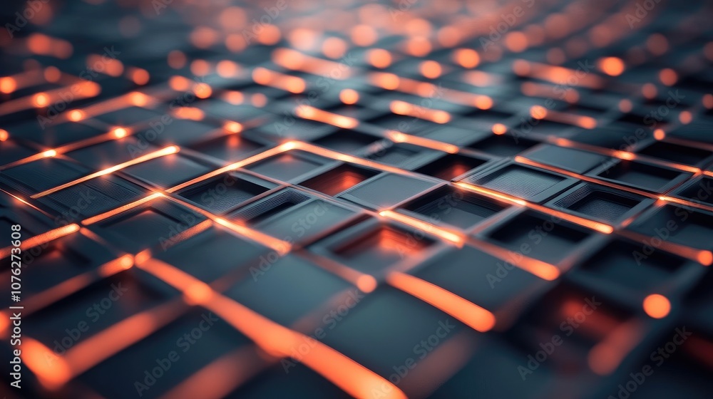 Poster a futuristic 3d wallpaper featuring a grid pattern with glowing lines and shadows, tech-inspired loo