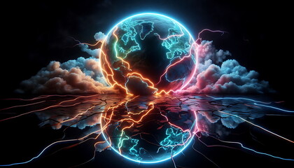 Earth Background, Colorful Landscape with Neon Lights, Bright and Tranquil Nature, for Home Decor, YouTube Thumbnail, Design, Music Cover Art, 4K Wallpaper