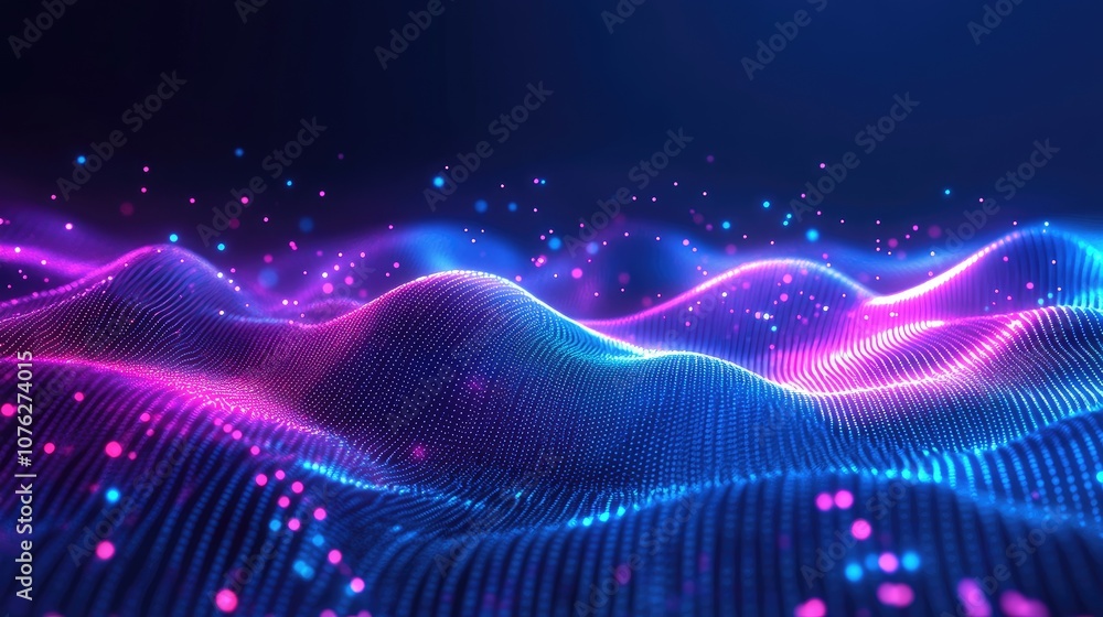 Poster a futuristic 3d wallpaper with digital pixelation effects and glowing data points creating a tech-in