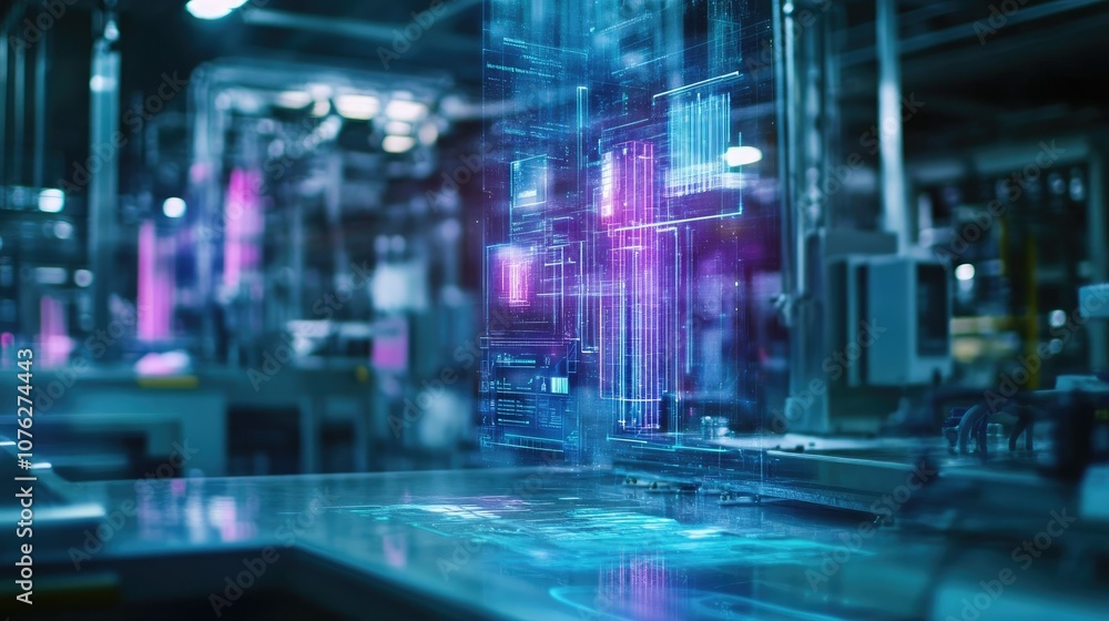 Poster advanced technology factory with futuristic elements
