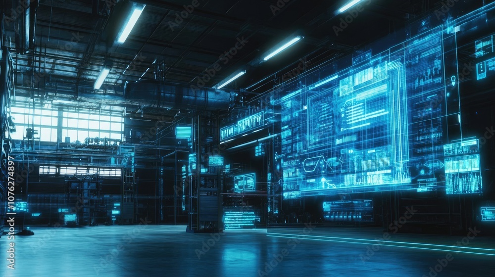 Aufkleber futuristic digital workspace with technological interfaces