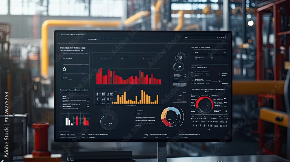 Poster industrial data visualization on monitor display