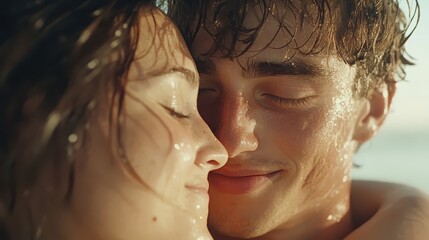 A couple embracing each other, their faces expressing love and comfort.