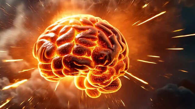 A glowing, fiery brain representation symbolizing creativity and intelligence.