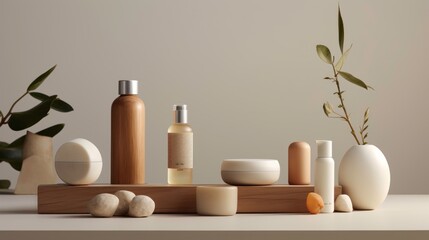 ethereal ecofriendly beauty products in minimalist packaging showcasing natural ingredients and soft muted colors illuminated by gentle diffused light on a clean white backdrop 