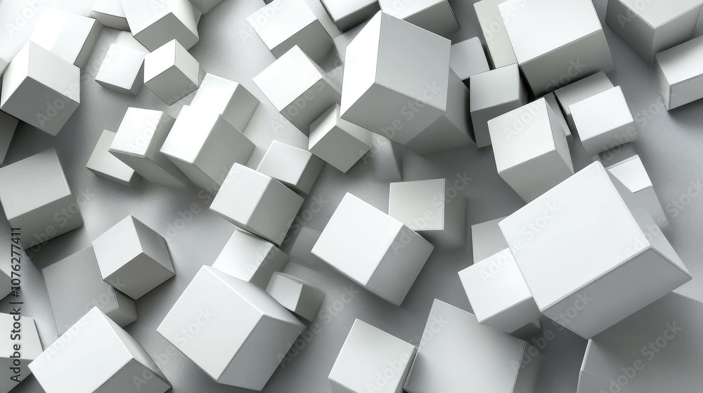 Poster abstract 3d wallpaper with floating cubes and sharp angles, high-tech feel