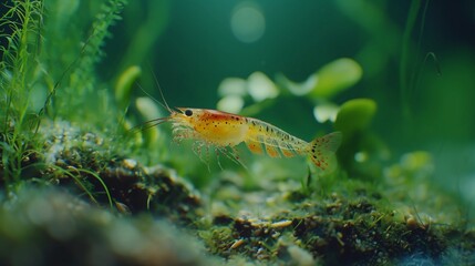 Fototapeta premium a freshwater shrimp swims in a clear river