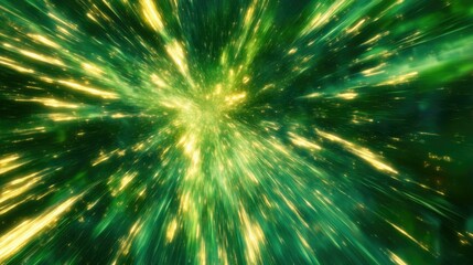 Fototapeta premium Stunning Green Light Burst with Vibrant Gold Accents, Creating a Dynamic and Energetic Visual Experience, Perfect for Abstract or Sci-Fi Themes