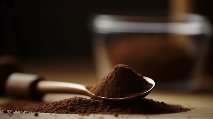 Fototapeta premium Cocoa Powder in a Spoon on a Wooden Surface
