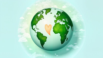 Fototapeta premium Illustration of the Earth with a heart symbol highlighting love for the planet against a soft background, International Earth Day Theme