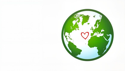 Obraz premium Globe with heart symbol on green and blue background, representing love for the planet and environmental awareness, International Earth Day Theme