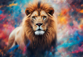 Fototapeta premium painting lion concept colorful art animals lamb abstract 