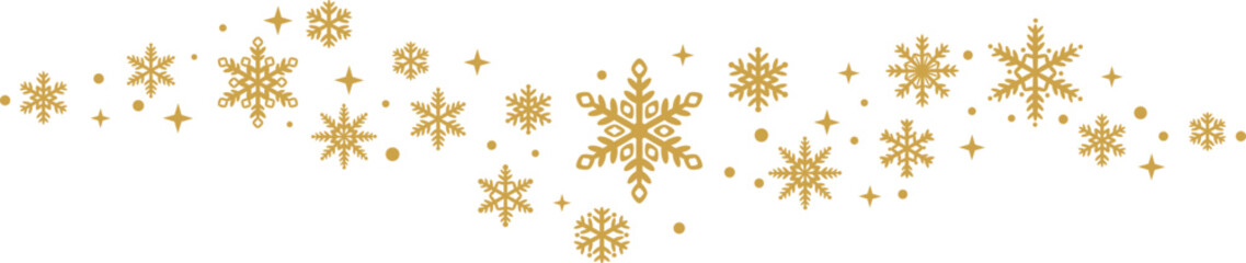 Gold snowflake vector banner, snow illustration wave, Christmas border design template