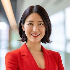 Confident businesswoman with a friendly smile in a corporate setting
