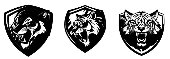 Fototapeta premium Shield Background Design Template with Tiger Head Roar Logo Illustration