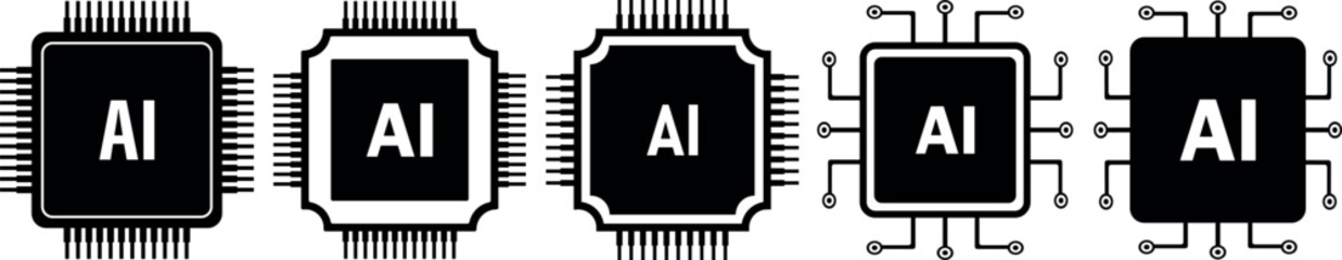 AI Microchip Icon, Artificial Intelligence Circuit Design.
