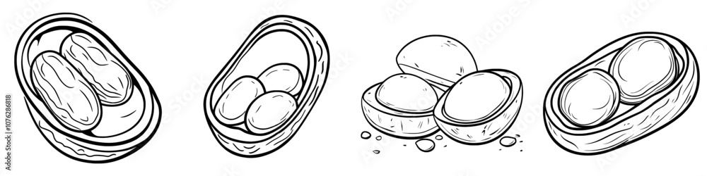 Poster linear icon featuring peanuts in shells. editable stroke