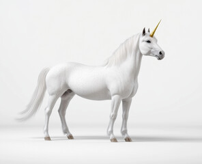 Naklejka premium Elegant white unicorn standing on a seamless white background