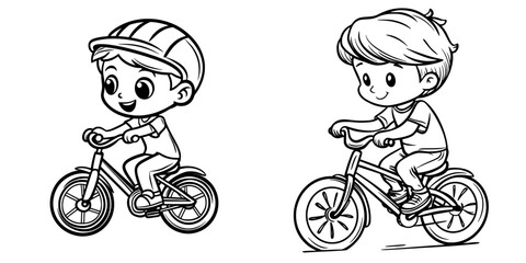 Fototapeta premium Linear icon showing a child riding a bicycle helmeted. Stroke can be edited