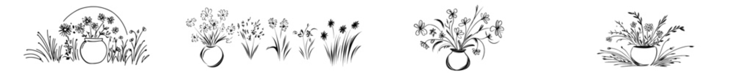 Vase with flowers drawn continuously in one line.