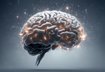 form neurons brain render 3d view left particles lot symbolize follow surface side