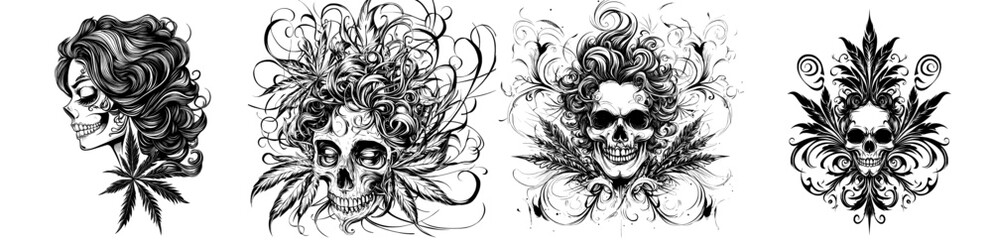 Embroidered Skull Embroidered Crown Cannabone Cannabis Leaf Skull