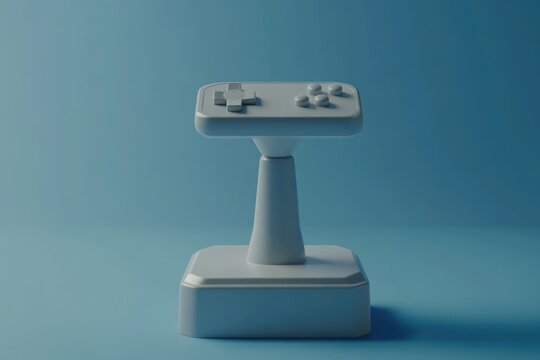Minimalist 3D Render of Classic Gray Joystick on Blue Background for Modern Design
