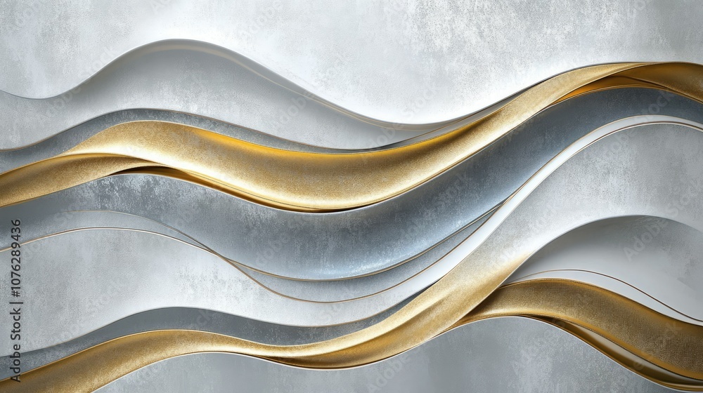Poster elegant waves of gold and silver on a textured background creating a stylish and modern abstract art