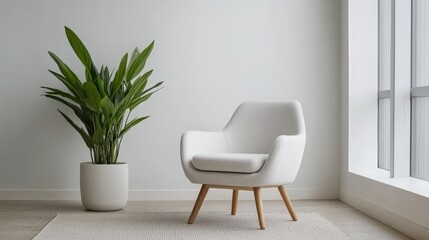 Modern White Armchair in Minimalist Living Room Interior