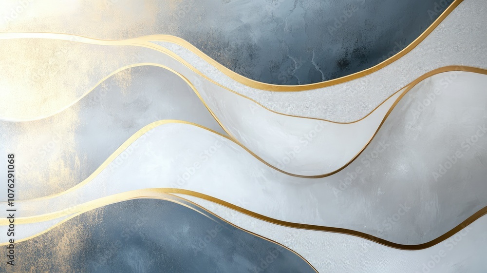 Poster abstract waves of gold and white in modern design, capturing elegance and serenity with soft texture