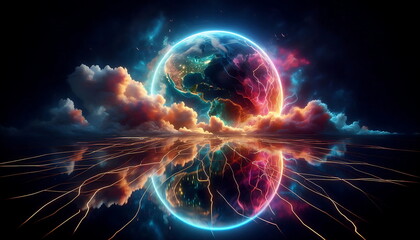  Bright and Tranquil Nature, Colorful Landscape with Neon Lights, Earth Background,  for Home Decor, YouTube Thumbnail, Design, Music Cover Art, 4K Wallpaper