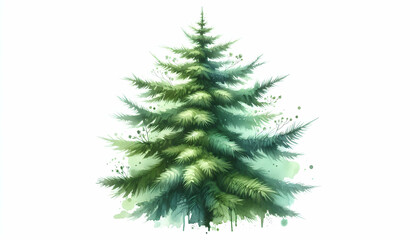 Watercolor illustration of a tall pine tree with soft green needles isolated on white delicate brus4