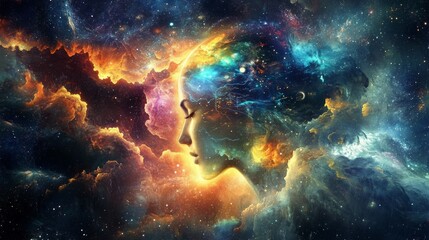 Fototapeta premium portrait of a woman with eyes universe illustration 