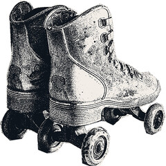 Сlipping from a black and white vintage magazine elements, halftone roller skates