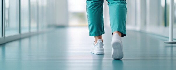 Walking on Blue Floor  White Sneakers  Modern Interior