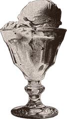 Сlipping from a black and white vintage magazine elements, halftone Ice cream cocktail.