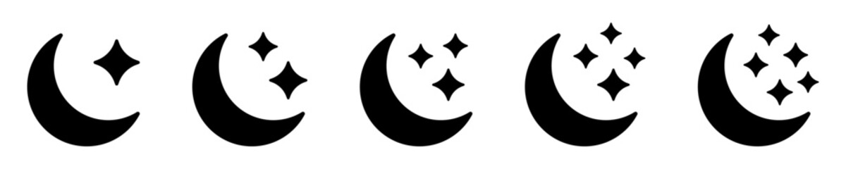 Crescent moon with stars icon on white background. Night icon. Crescent moon icon. Minimalist style. © Maksim