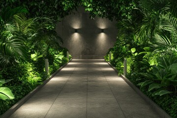 Obraz premium Digital of a Green Pedestrian Bridge Surrounded by Lush Foliage, Featuring Solar Lighting and a Modern Design Aesthetic for Eco-Friendly Urban Spaces