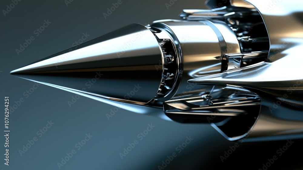 Poster sleek metallic engine component with a sharp distinctive nose cone highlighting precision engineerin