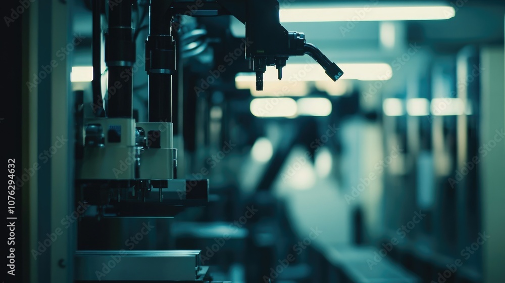 Poster industrial robotics in a modern manufacturing facility showcasing intricate machinery and automated 