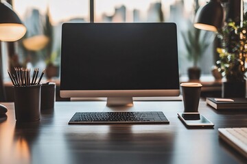 Minimalist Workspace: A Modern Office Setup with a Clean Desk and Technology
