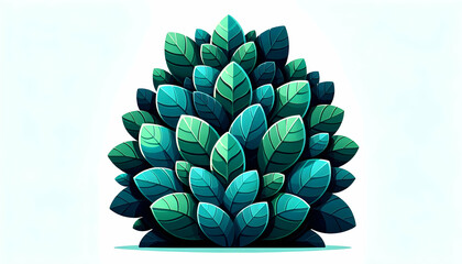 Bush with layered overlapping leaves in dark green and light teal isolated on white cartoonish vib1