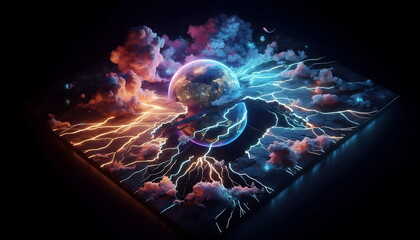 Earth Background, Colorful Landscape with Neon Lights, Bright and Tranquil Nature, for Home Decor, YouTube Thumbnail, Design, Music Cover Art, 4K Wallpaper