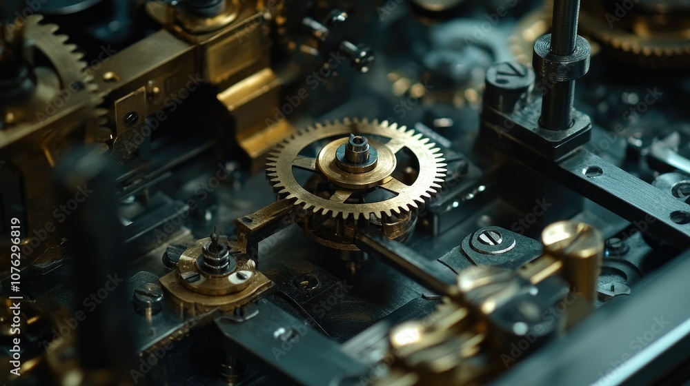 Poster intricate close-up of vintage clock gears and mechanisms showcasing precision engineering and crafts
