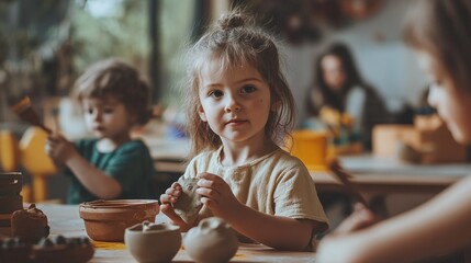 Children engaging in creative modeling clay.