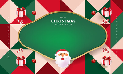 Merry Christmas sign banner frame with empty space and festive decoration on abstract background