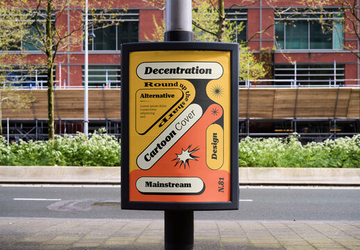 Mockup Of Vertical Customizable Poster On Lamp Post