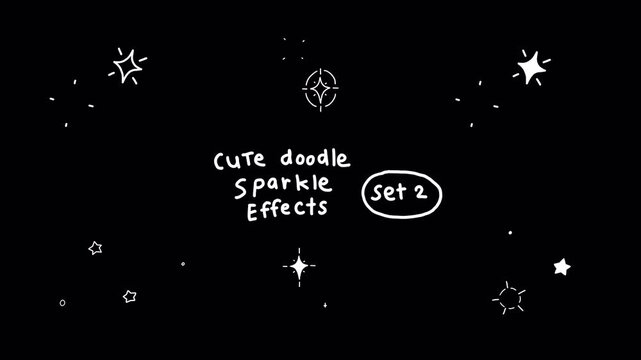 Set of cute doodle sparkle effects set 2, shinning stars, glowing, magic twinkle, glitter glimmer, wink, hand-drawn sticker animation, on a transparent background, alpha channel